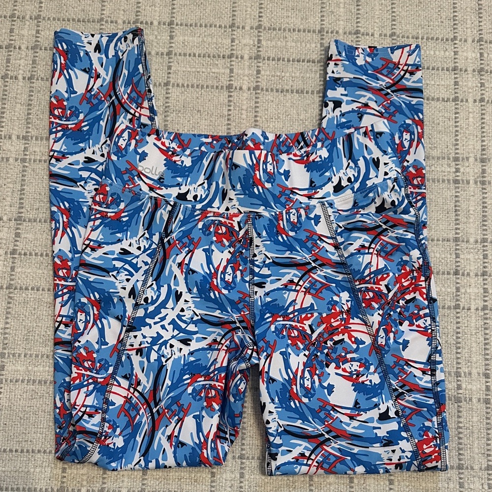 Bolle Abstract Print Leggings in Blue and Red